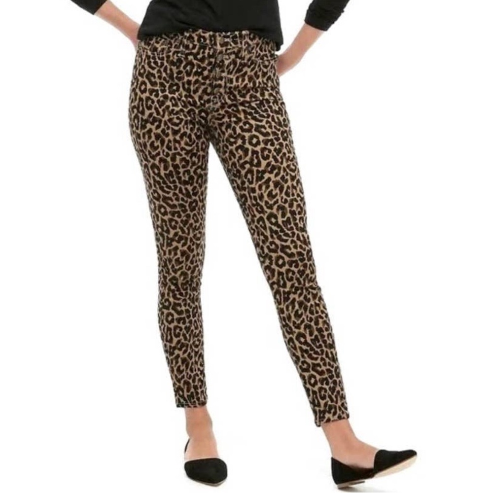 J crew Leopard HR skinny jean with button Fly 29